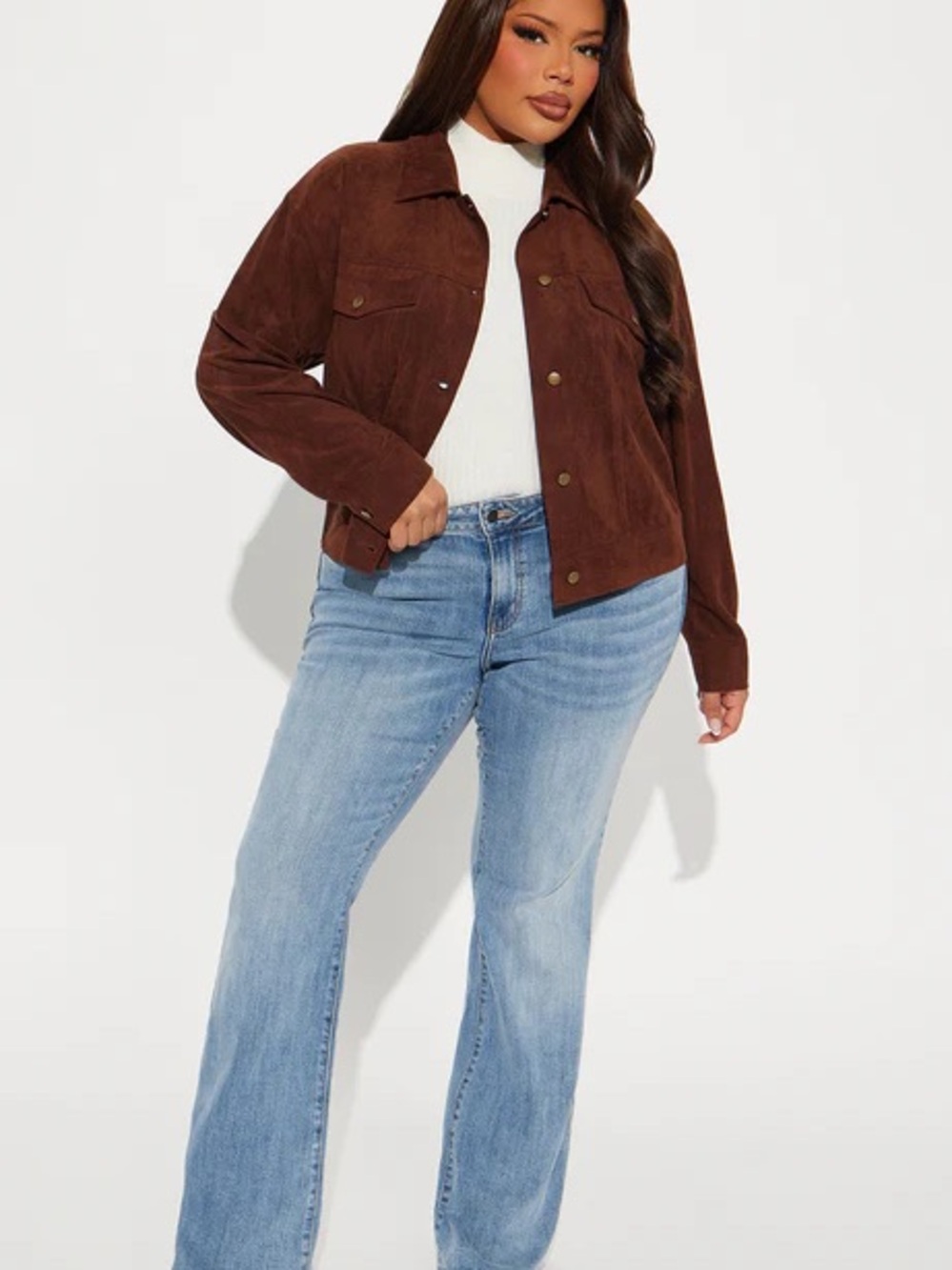 Raven Faux Suede Cropped Jacket - Brown - Picture 5 of 5